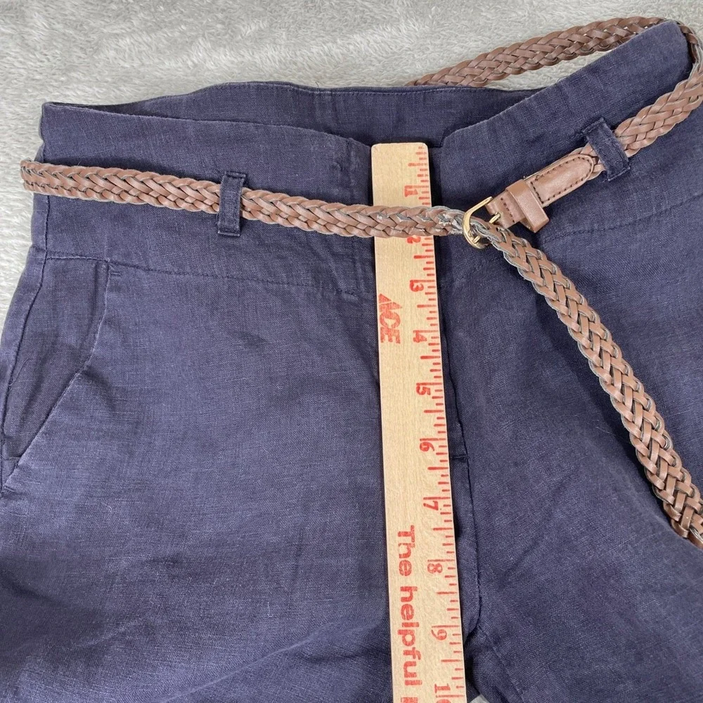 H&M Pants Womens 4 Navy Blue Linen Wide Leg High Waisted Coastal Summer Trouser
